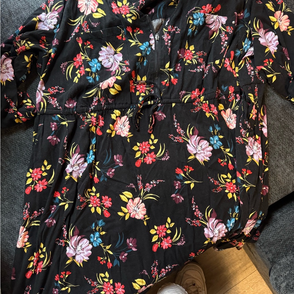 Torrid Black Dress with Red and Yellow Floral Print
